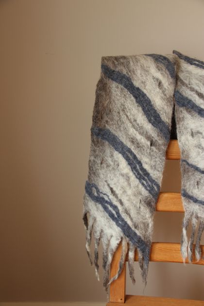 blue stripe felted scarf
