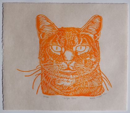 Ginger Peter. Linocut Print on Kitakata.